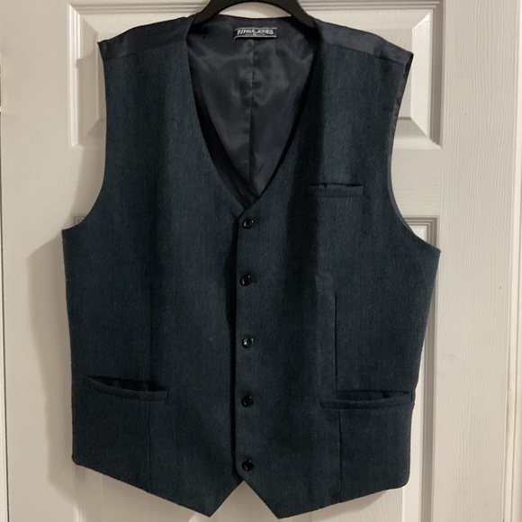 Wool-blend Blue Herringbone Vest, XL, Eclectic Grandpa - Picture 1 of 4